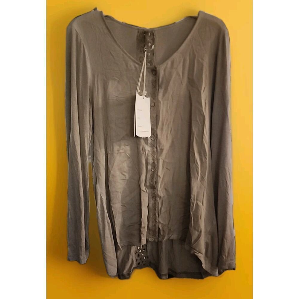 Monoreno Top Womens Large‎ Beige Woven Embroidered Back Trim Nwt A122 Excellent